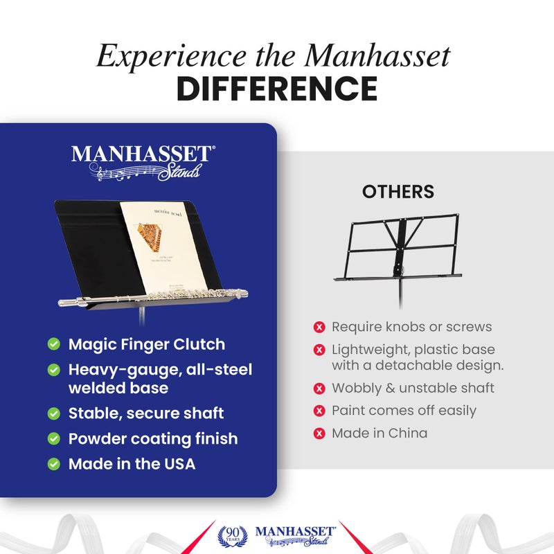 Manhasset حامل موسيقي مانهاست للموسيقى الورقية - طراز السيمفوني 48 - حامل مانهاست طويل الأمد وقوي - ارتفاع قابل للتعديل - من 26" إلى 48" - صنع في الولايات المتحدة الأمريكية - Image 5